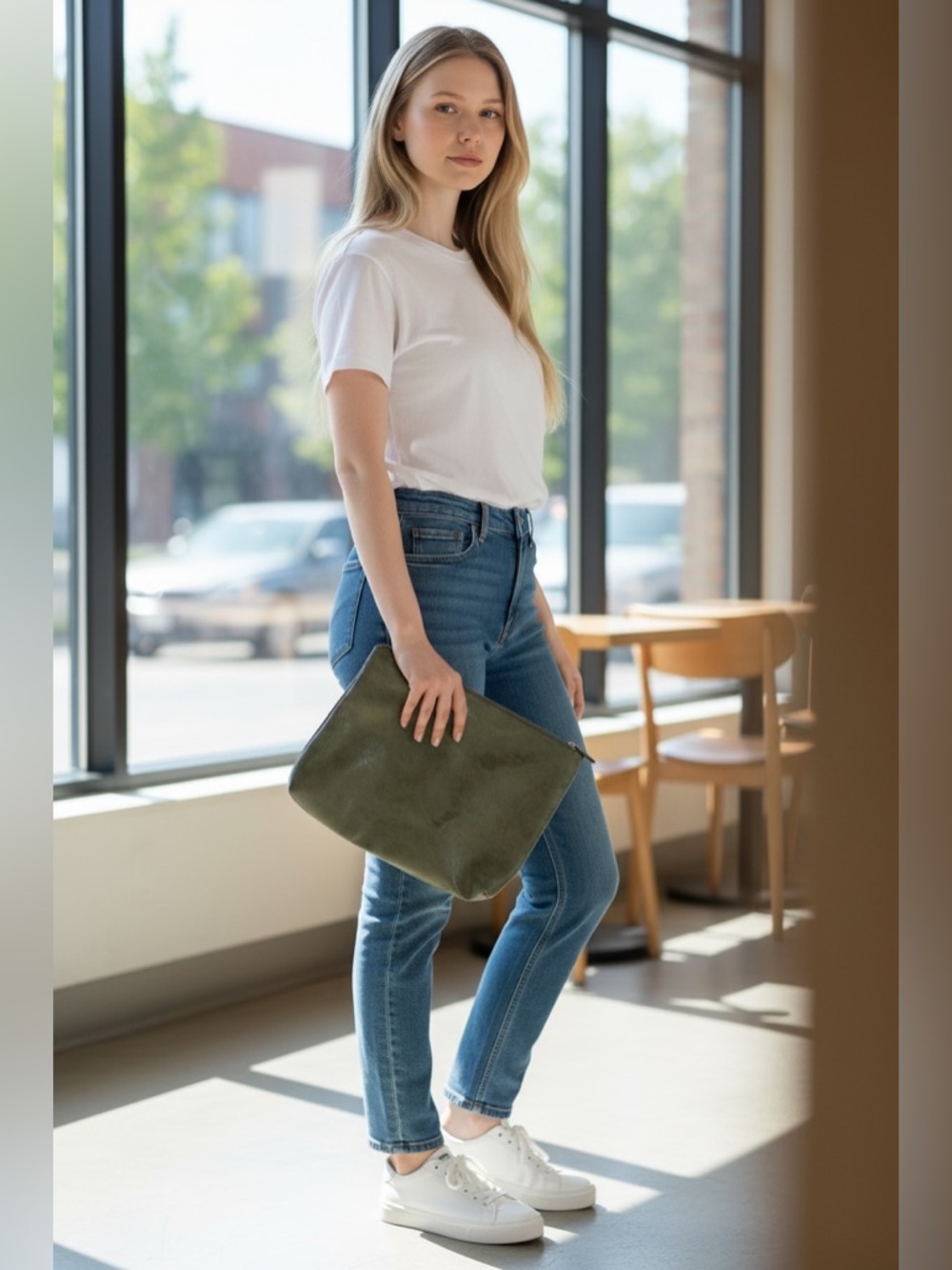 Free People Olive Green Zip Pouch Clutch - Women's Handbag